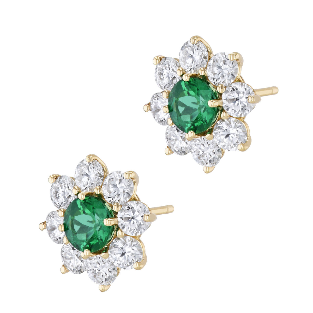 Zambian Emerald Diamond Yellow Gold Stud Earrings Earrings H&H Jewels
