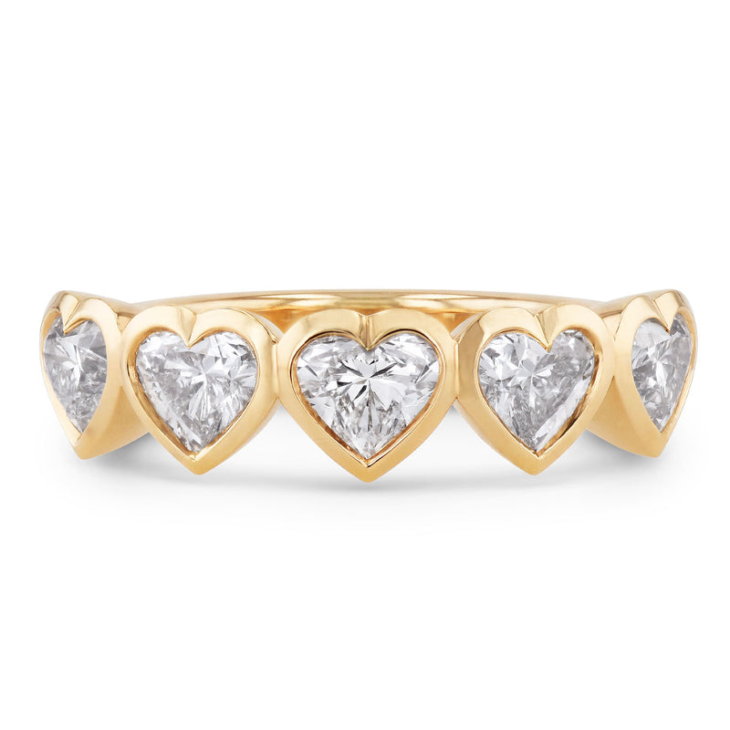 5 Heart Shaped Diamond Yellow Gold Band Ring Rings H&H Jewels