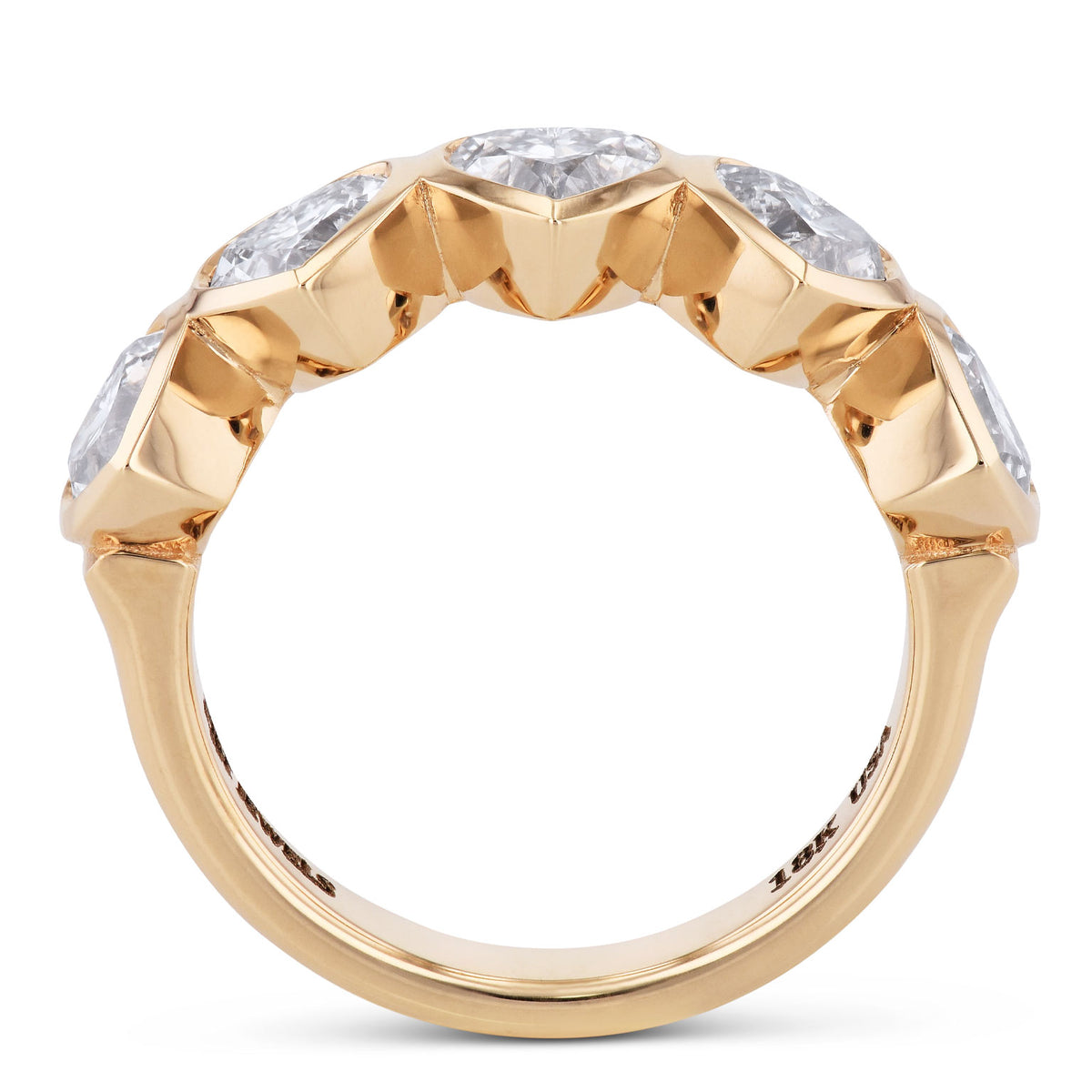 5 Heart Shaped Diamond Yellow Gold Band Ring - Alternate View 2