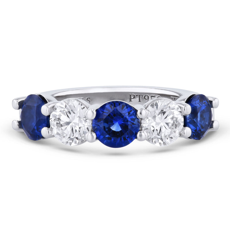Alternating Sapphire and Diamond Platinum Ring Rings H&H Jewels