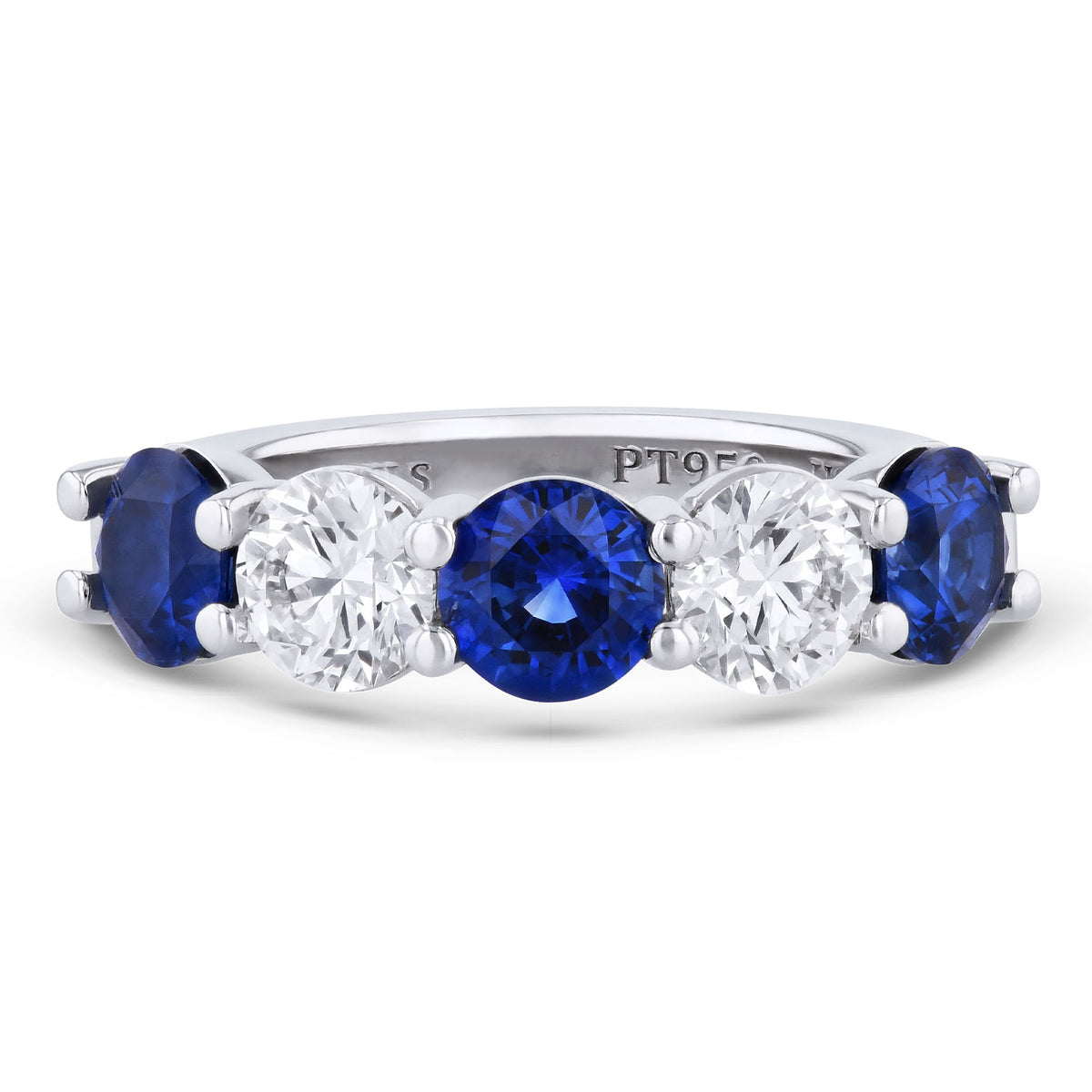 Alternating Sapphire and Diamond Platinum Ring Rings H&H Jewels