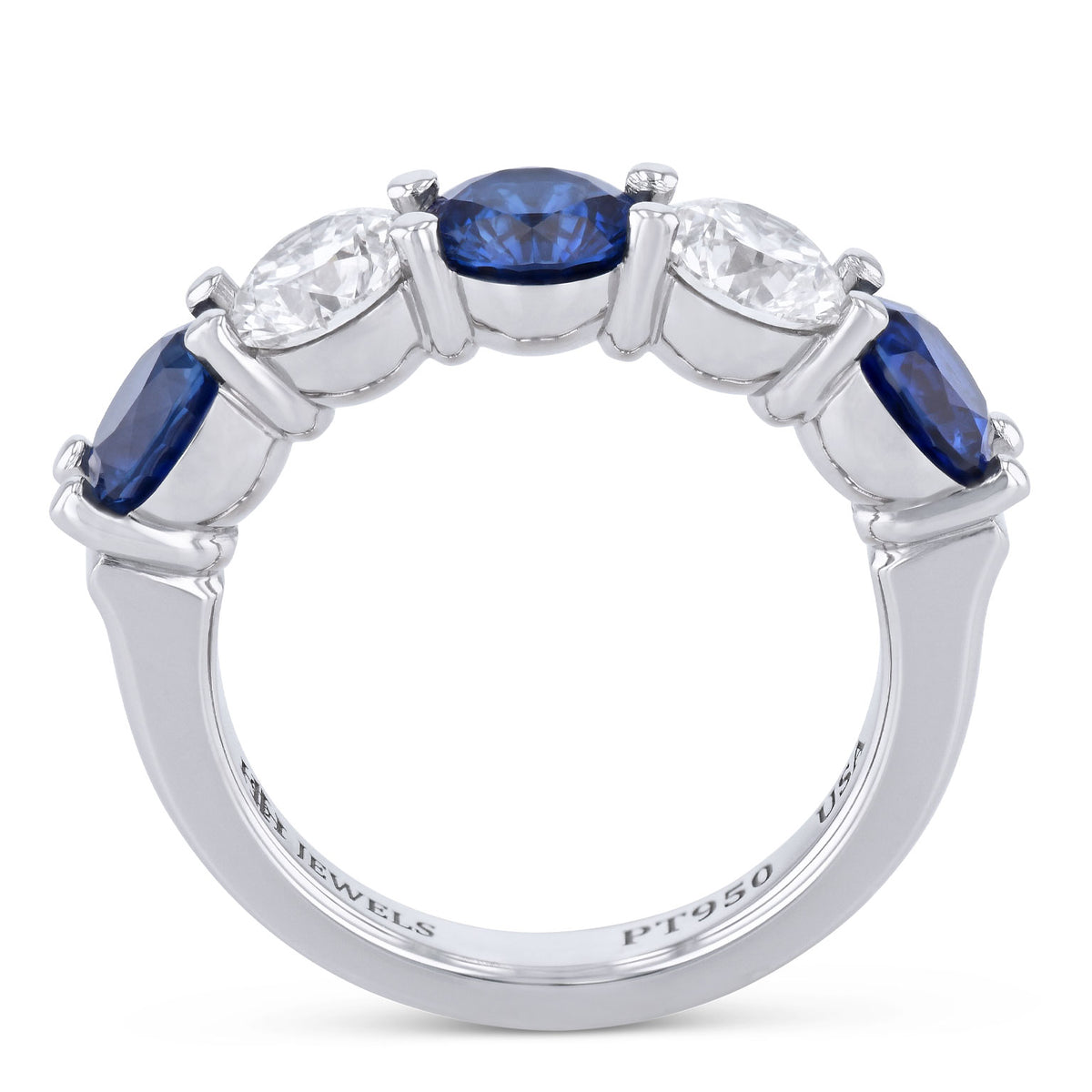 Alternating Sapphire and Diamond Platinum Ring - Alternate View 1
