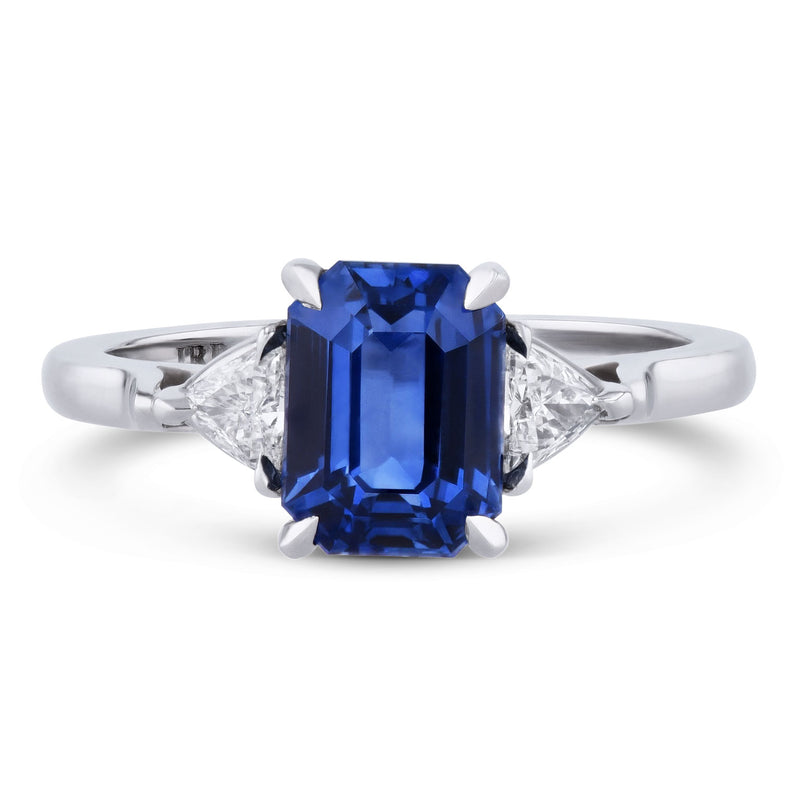 Emerald Cut Blue Sapphire Diamond Platinum Ring Rings H&H Jewels