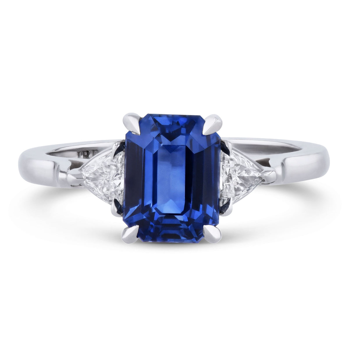 Emerald Cut Blue Sapphire Diamond Platinum Ring Rings H&H Jewels