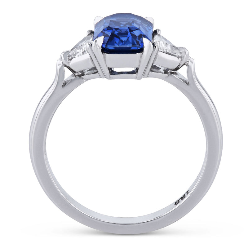 Emerald Cut Blue Sapphire Diamond Platinum Ring Rings H&H Jewels