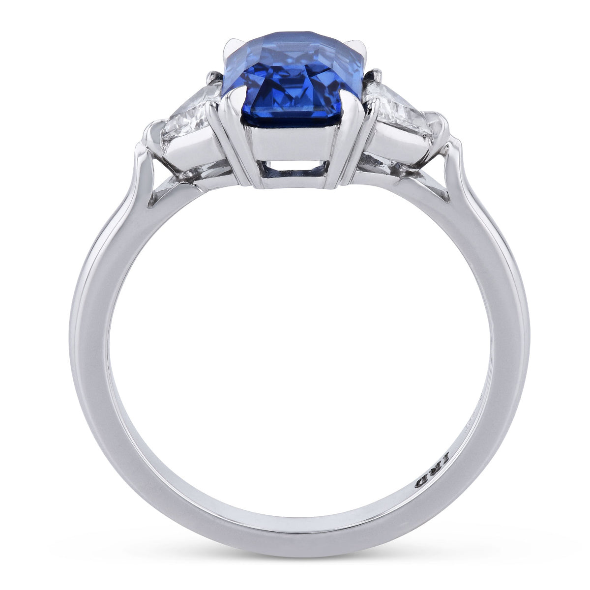 Emerald Cut Blue Sapphire Diamond Platinum Ring - Alternate View 1