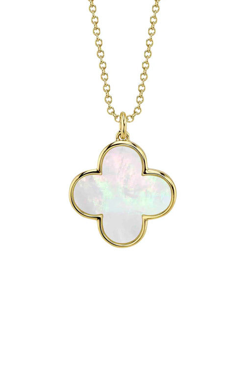 14K Yellow Gold Mother of Pearl Clover Pendant Necklace Necklaces Shy Creation