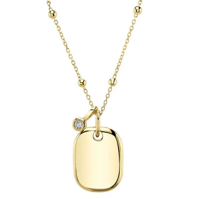 14K Yellow Gold Diamond Bezel Dog Tag Necklace Necklaces Shy Creation