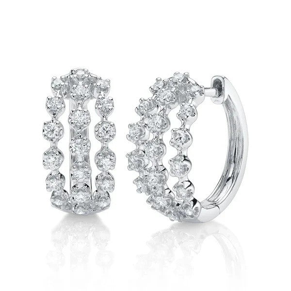 14K White Gold Diamond Pave Crown Hoop Earrings Earrings Shy Creation