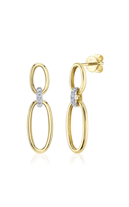14K Yellow Gold Diamond Pave Oval Drop Earrings Earrings Shy Creation