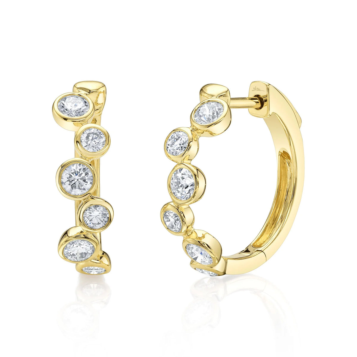14K Yellow Gold Diamond Bezel Huggie Earrings Earrings Shy Creation