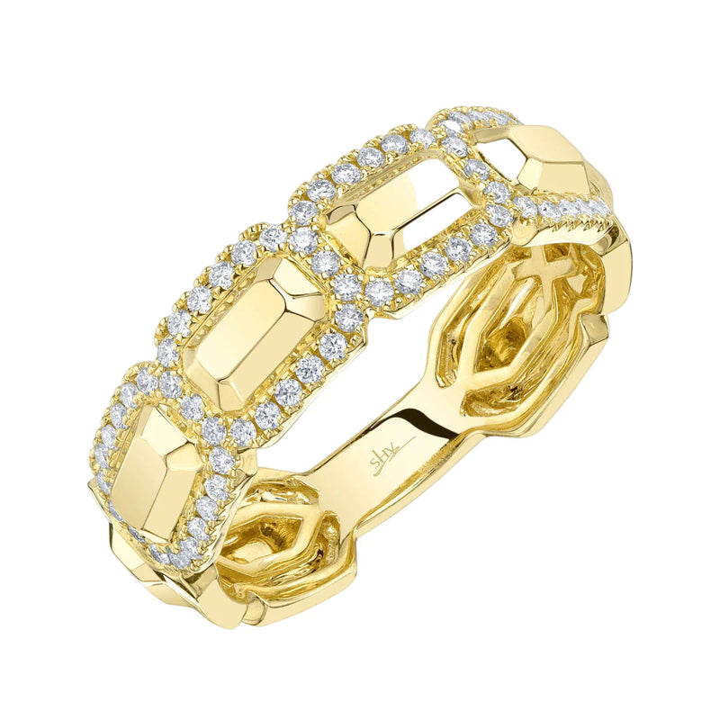 14K Yellow Gold Diamond Pave Geometric Link Ring Rings Shy Creation