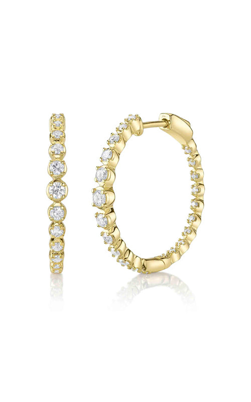 14K Yellow Gold Diamond Crown Hoop Earrings