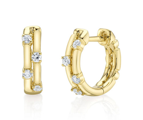 14K Yellow Gold Diamond Station Huggie Earrings