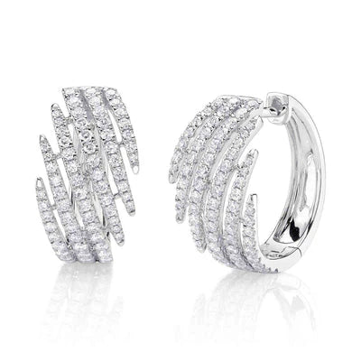 14K White Gold Diamond Fringe Hoop Earrings
