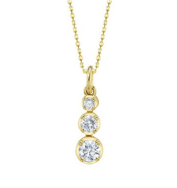 14K Yellow Gold Graduated Diamond Bezel Drop Necklace