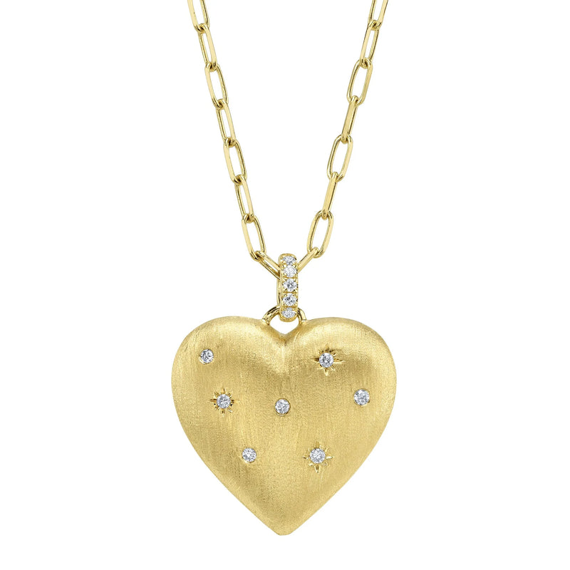 14K Yellow Gold Diamond Stardust Heart Pendant Necklace