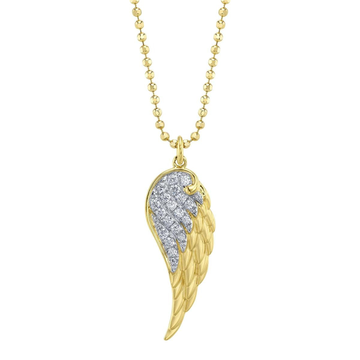 14K Yellow Gold Diamond Angel Wing Pendant Necklace