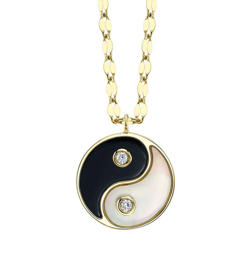 14K Yellow Gold Diamond Yin Yang Pendant Necklace
