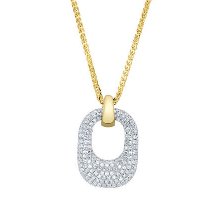 14K Yellow Gold Diamond Oval Link Pendant Necklace