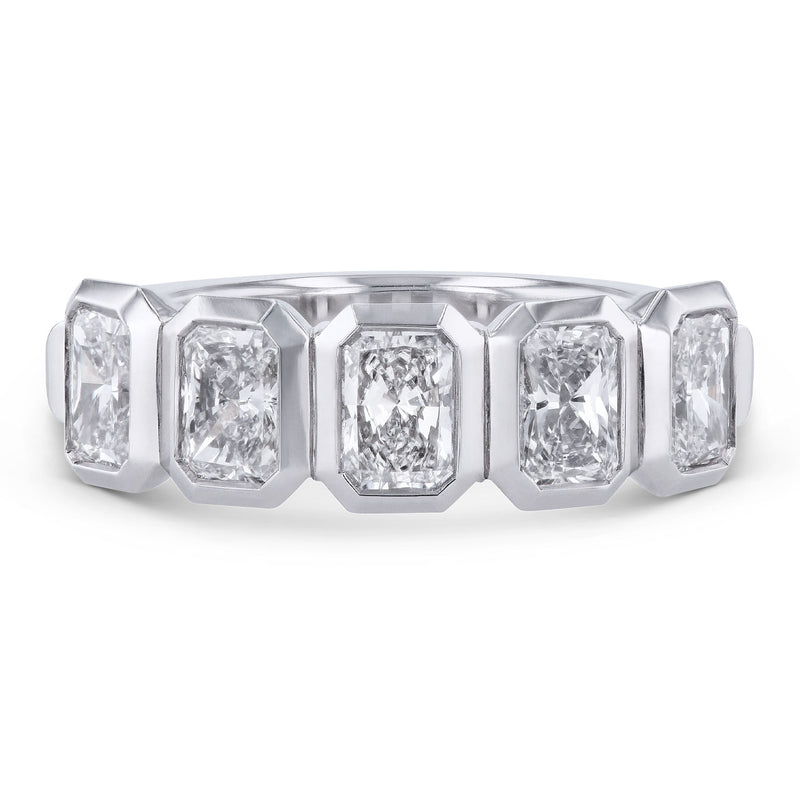 5 Radiant Cut Diamond Platinum Band Ring Rings H&H Jewels