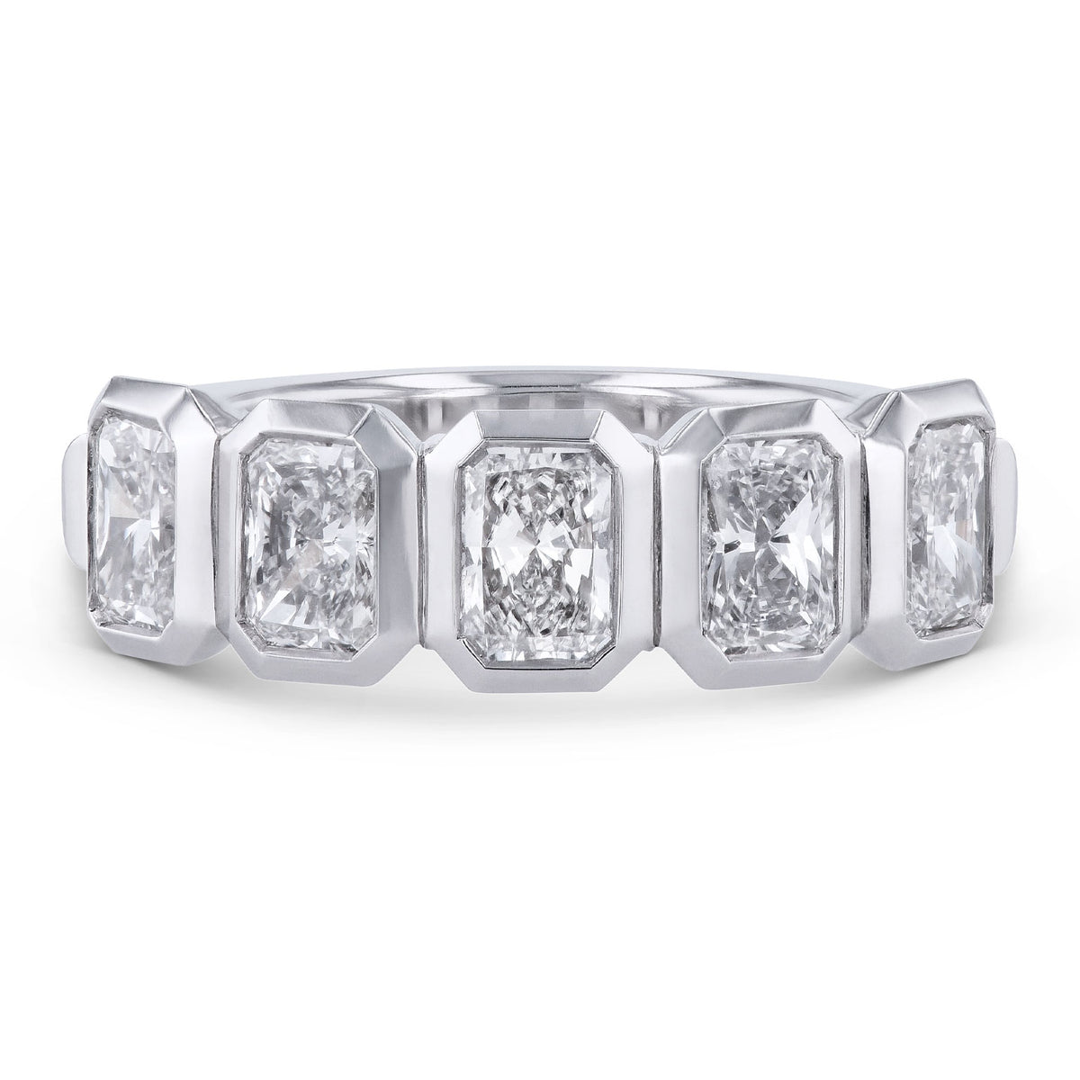 5 Radiant Cut Diamond Platinum Band Ring Rings H&H Jewels