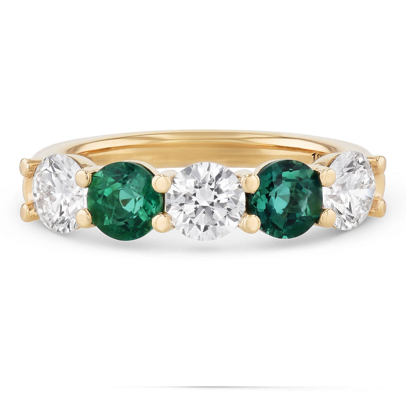 Alternating Diamond And Emerald Yellow Gold Ring Rings H&H Jewels