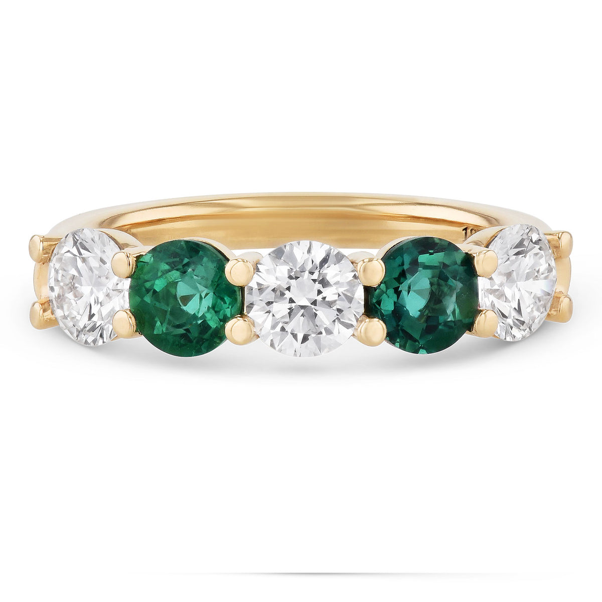 Alternating Diamond And Emerald Yellow Gold Ring Rings H&H Jewels