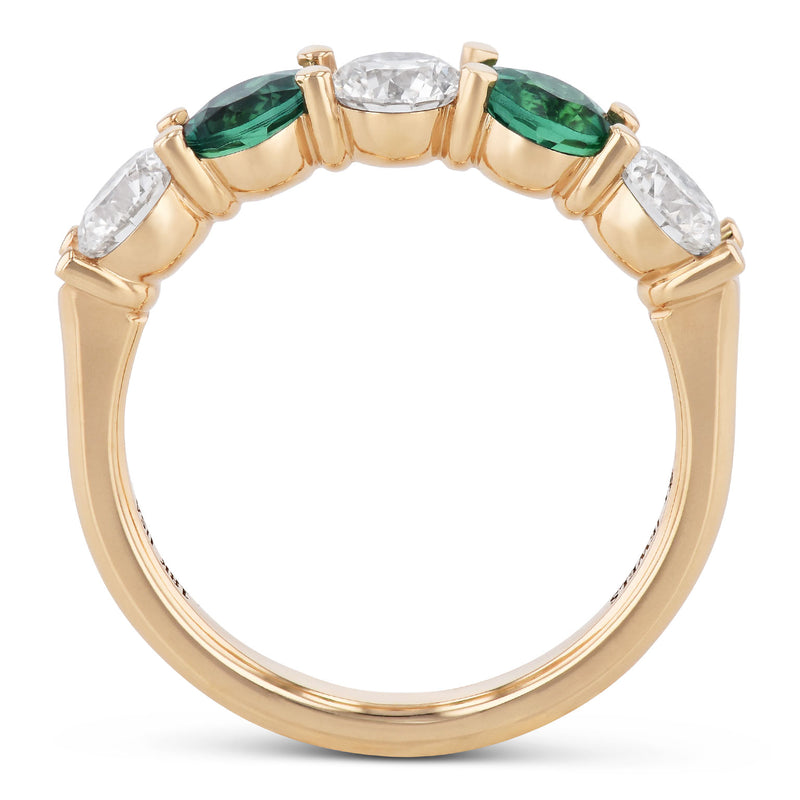 Alternating Diamond And Emerald Yellow Gold Ring Rings H&H Jewels