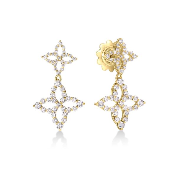 18kt Yellow Gold Princess Diamond 2 Flower Drop Earrings Earrings Roberto Coin