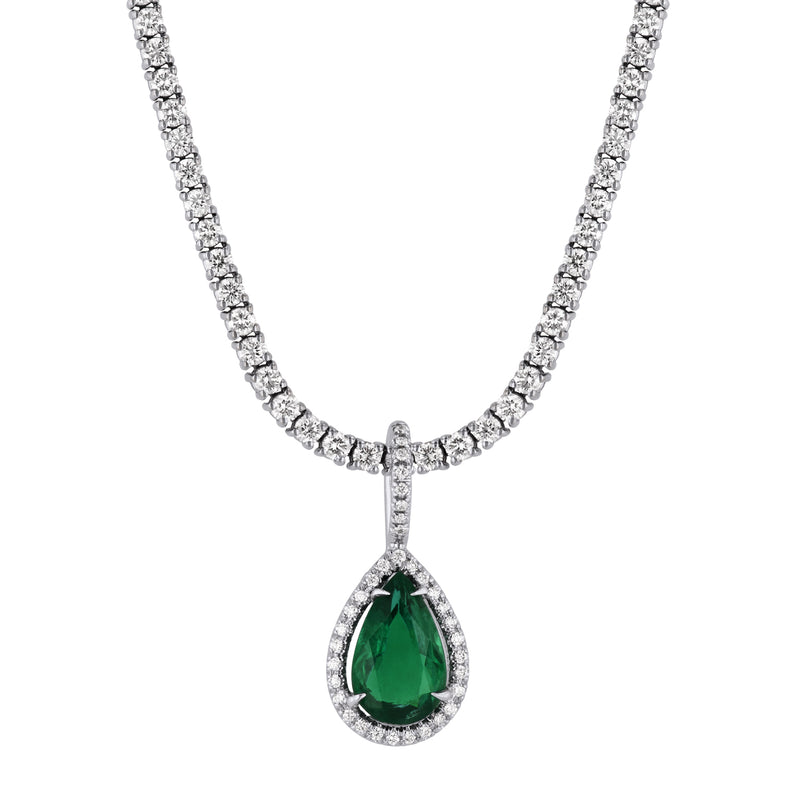 Emerald Diamond White Gold Pendant Necklaces H&H Jewels