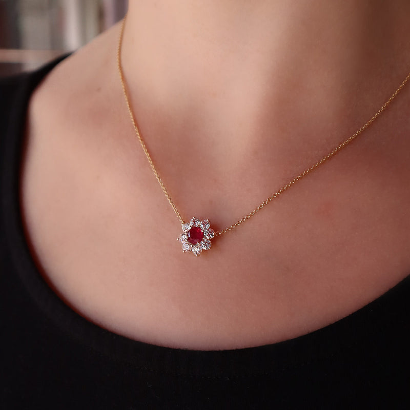 Burma Ruby Diamond Yellow Gold Pendant Necklace Necklaces H&H Jewels