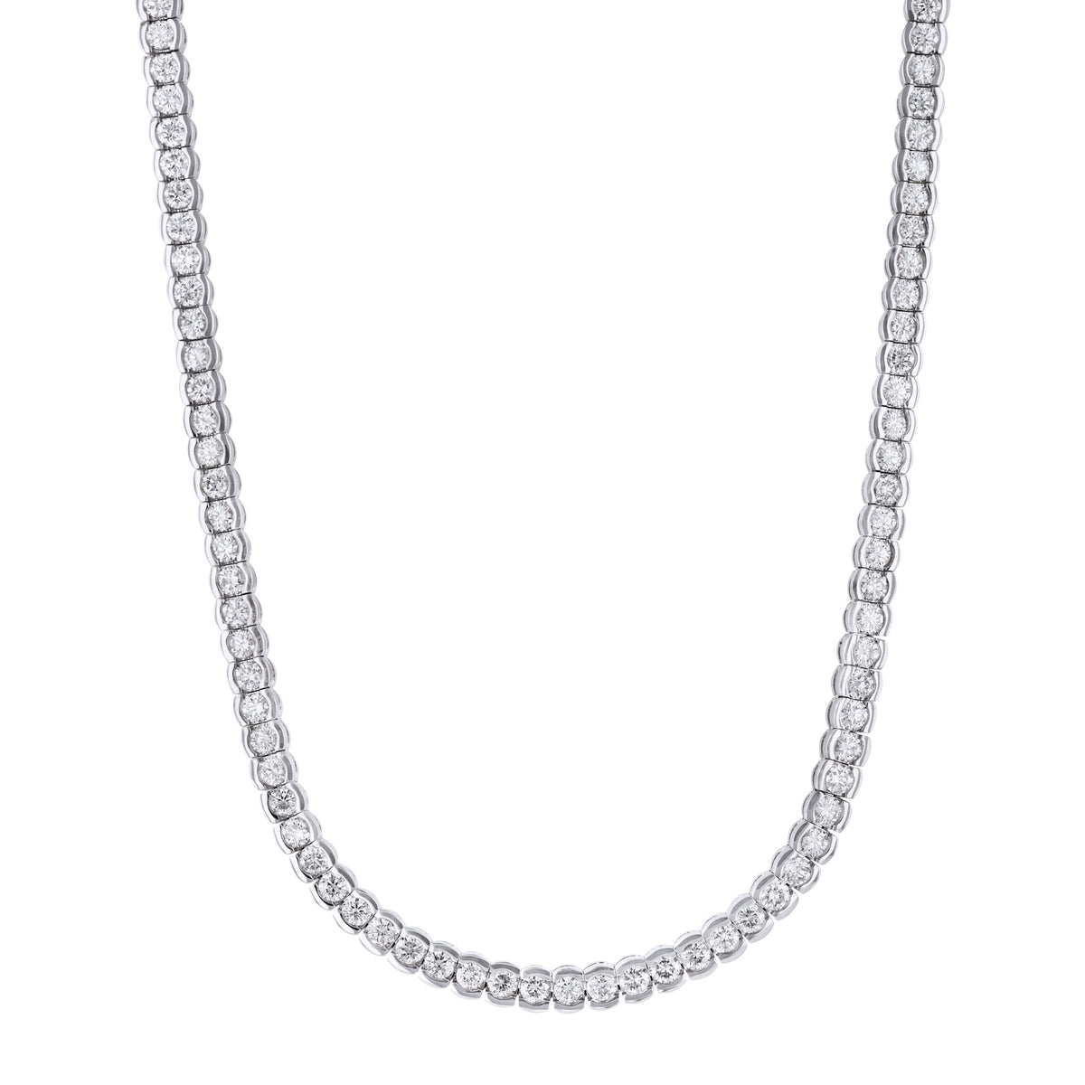 18kt White Gold Diamond Semi-Bezel Tennis Necklace Necklaces H&H Jewels