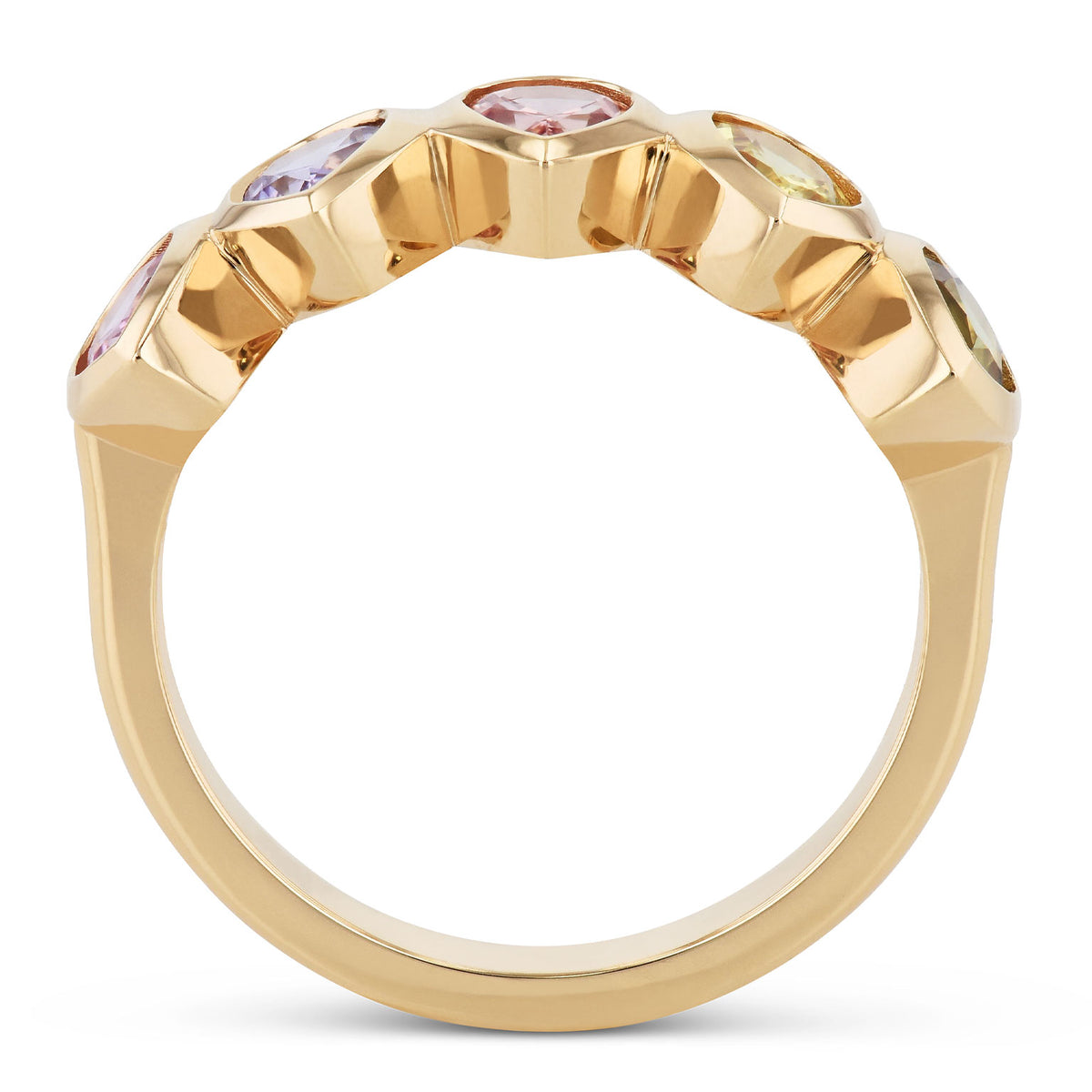 5 Pear Shape Multi Color Sapphire Yellow Gold Band Ring - Alternate View 2