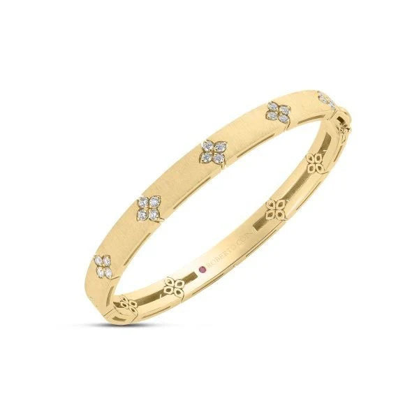 18Kt. Yellow Gold Love in Verona Satin Diamond Bangle Bracelet Bracelets Roberto Coin