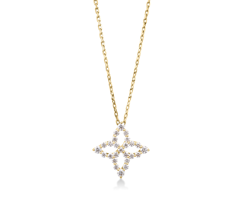 18kt Yellow Gold Princess Diamond Outline Pendant Necklace Necklaces Roberto Coin