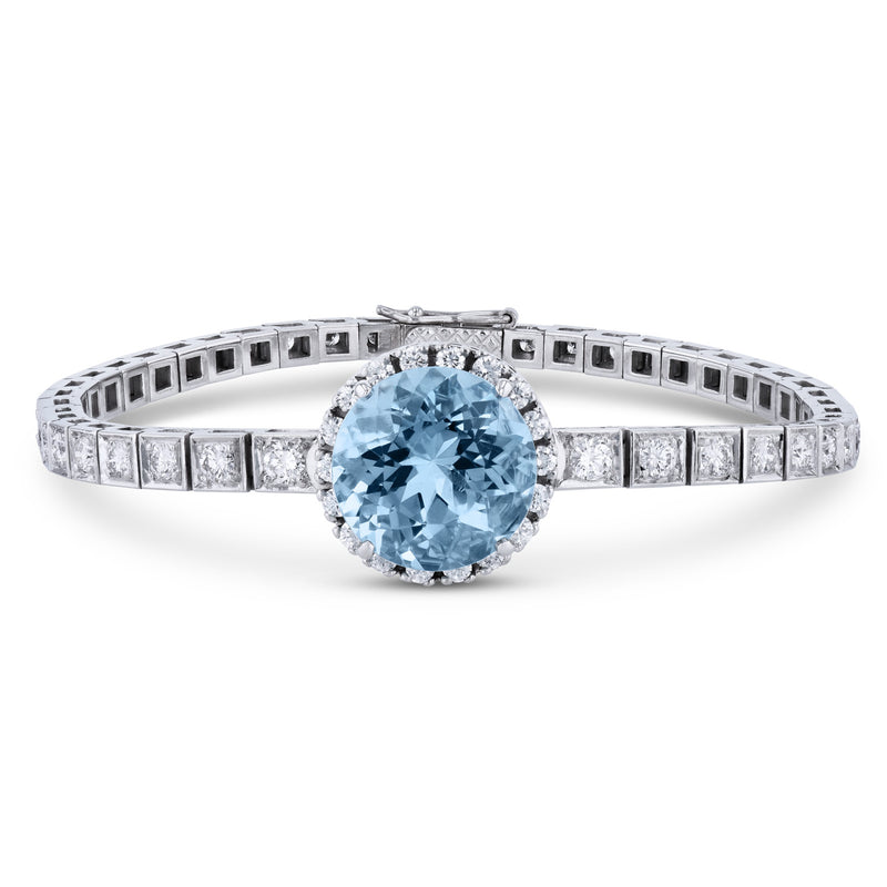 18K White Gold Brazilian Aquamarine Center Diamond Tennis Bracelet Bracelets Estate & Vintage
