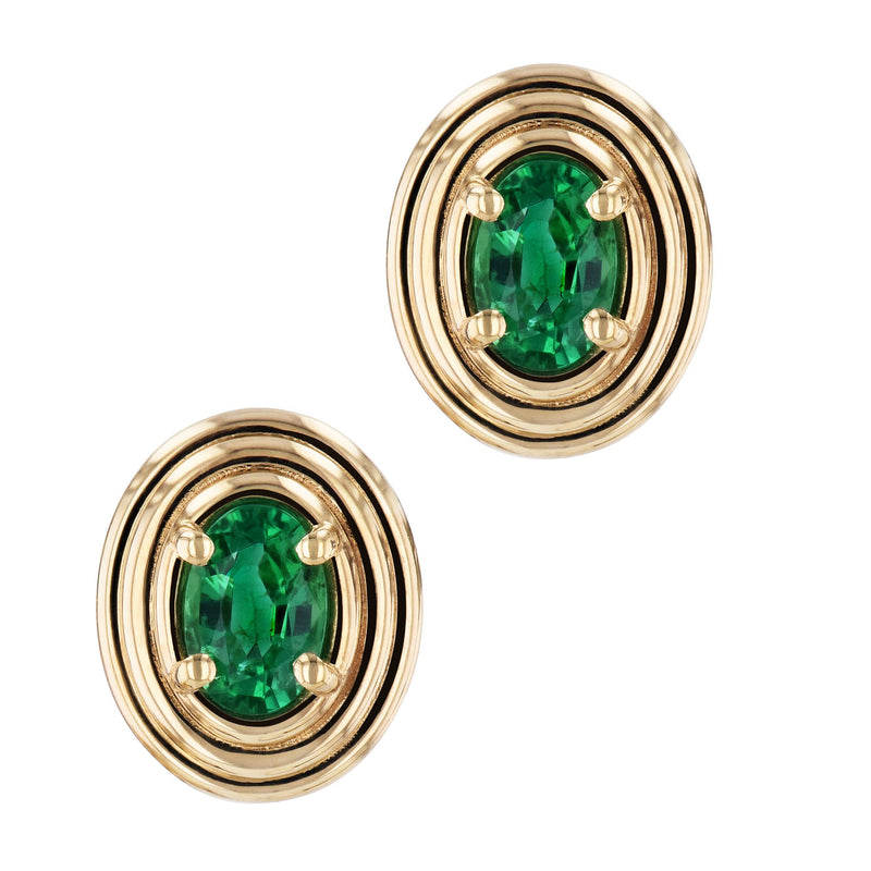 Oval Zambian Emerald Yellow Gold Stud Earrings Earrings H&H Jewels