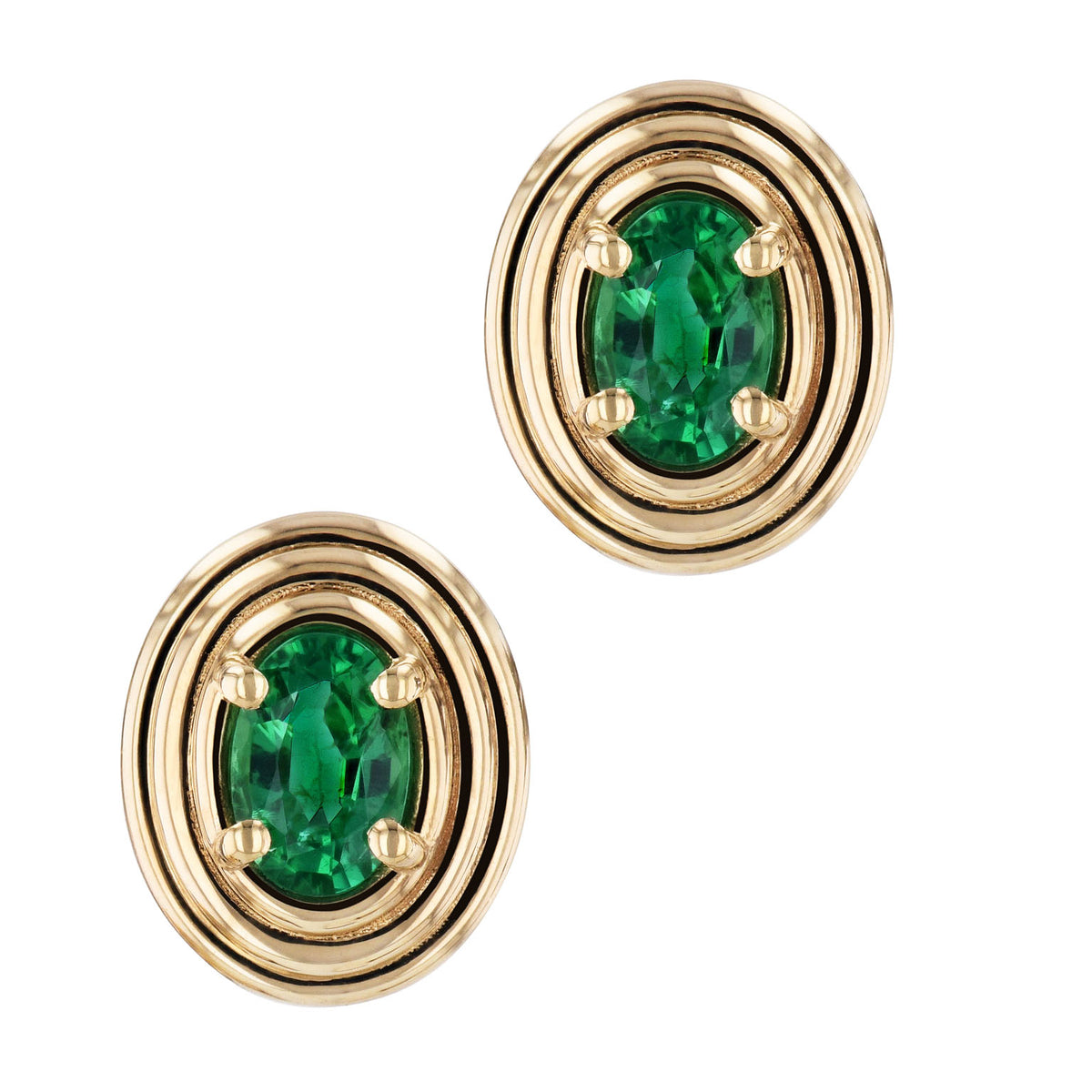 Oval Zambian Emerald Yellow Gold Stud Earrings Earrings H&H Jewels