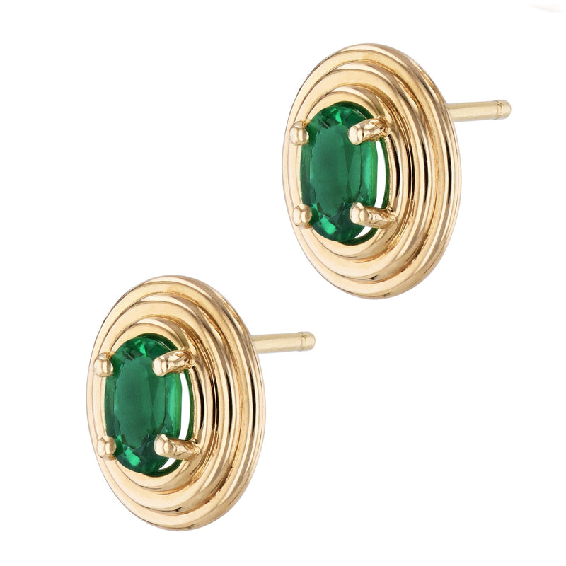 Oval Zambian Emerald Yellow Gold Stud Earrings Earrings H&H Jewels