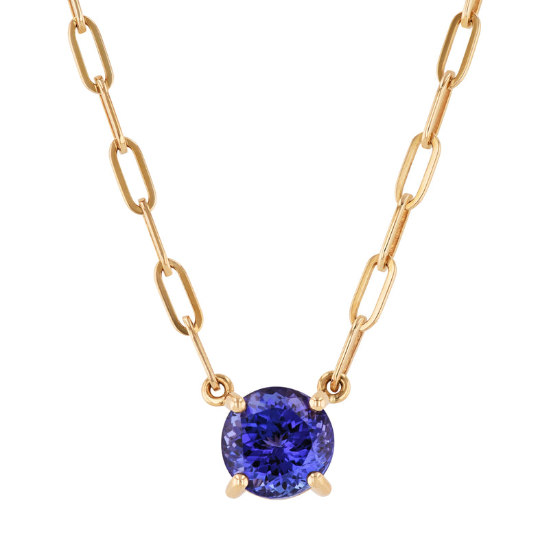 Round Tanzanite Yellow Gold Pendant Paperclip Necklace Necklaces H&H Jewels