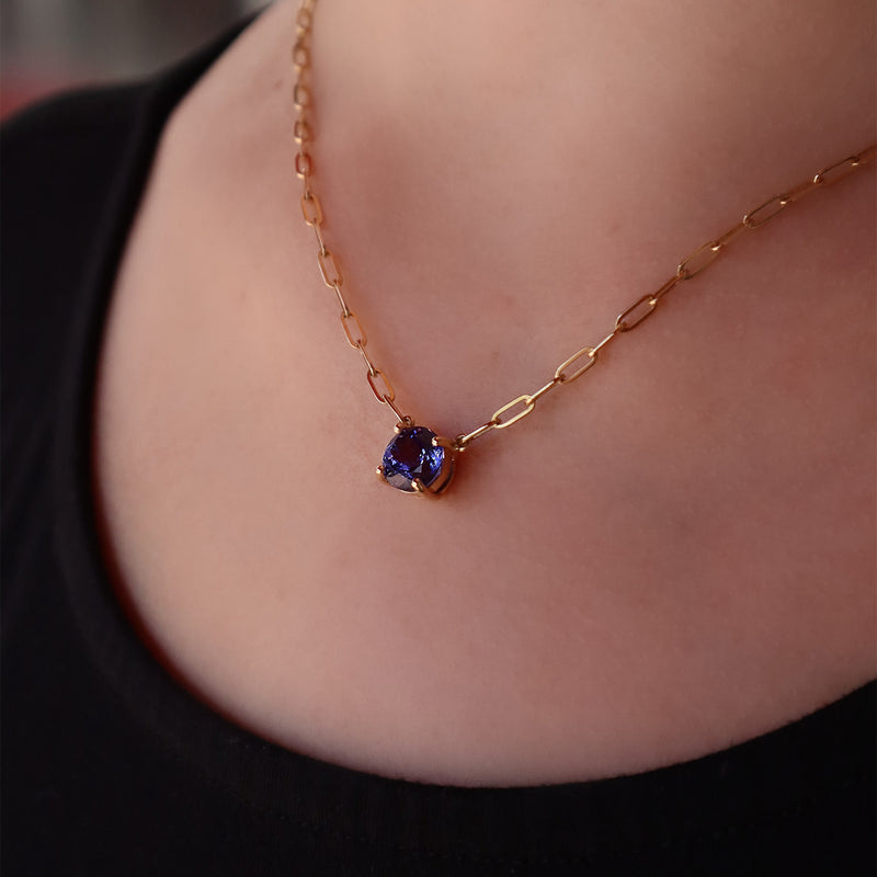 Round Tanzanite Yellow Gold Pendant Paperclip Necklace Necklaces H&H Jewels