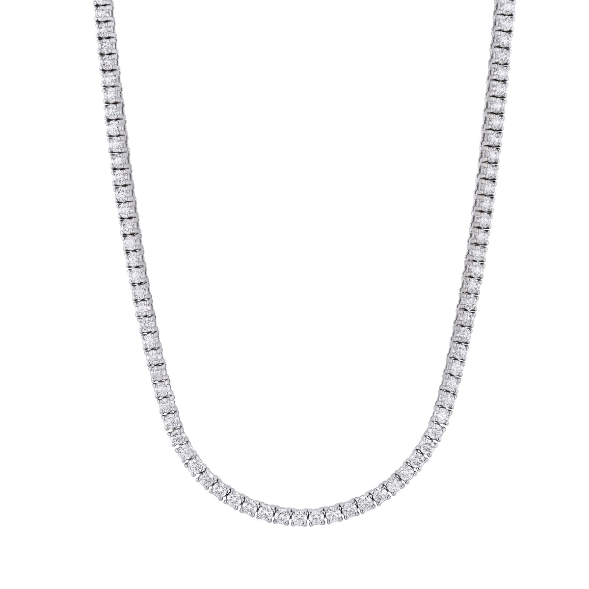 18kt White Gold Round Brilliant Cut Diamond Tennis Necklace Necklaces H&H Jewels