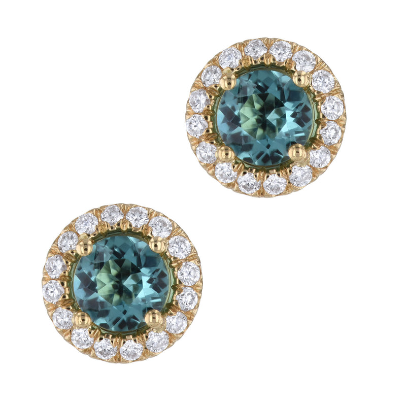 Afgan Tourmaline Diamond Yellow Gold Stud Earrings Earrings H&H Jewels
