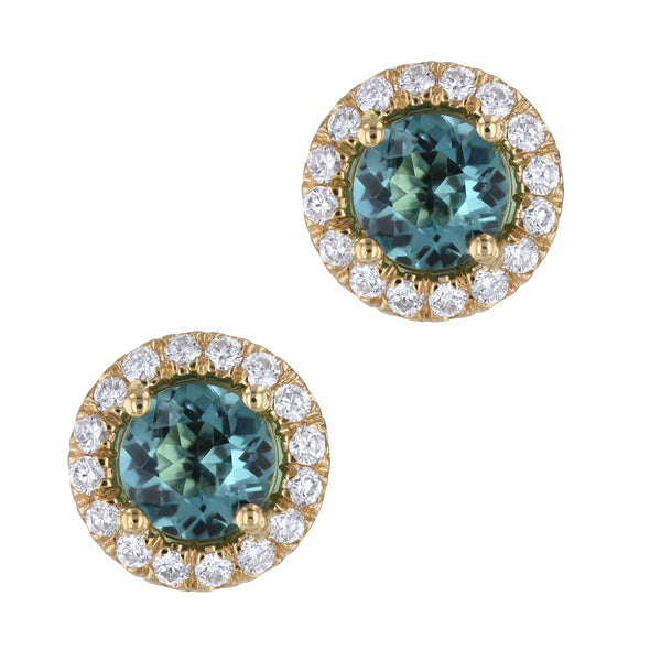 Afgan Tourmaline Diamond Yellow Gold Stud Earrings Earrings H&H Jewels