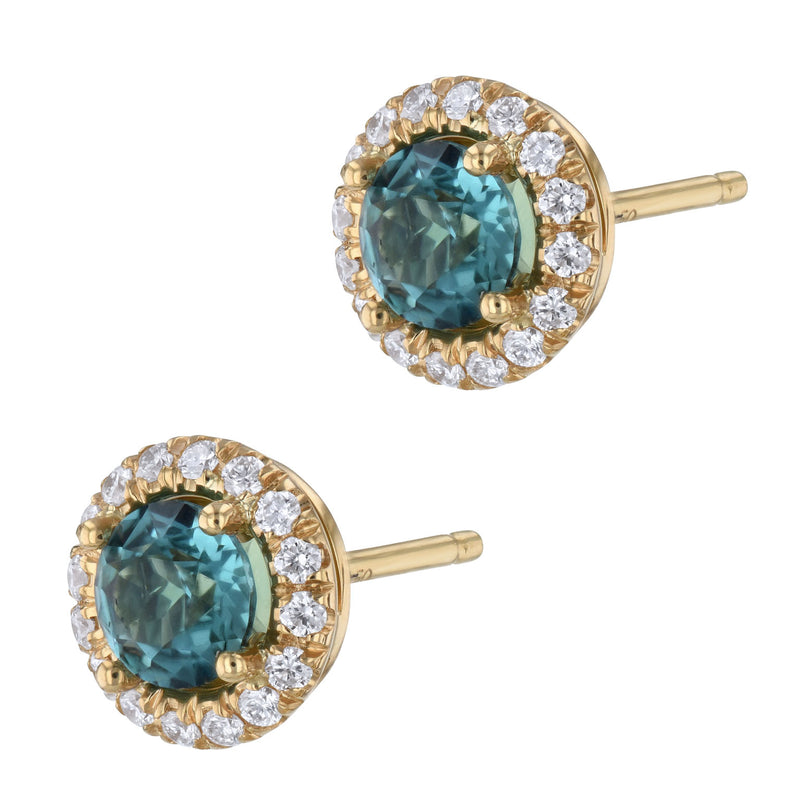 Afgan Tourmaline Diamond Yellow Gold Stud Earrings Earrings H&H Jewels