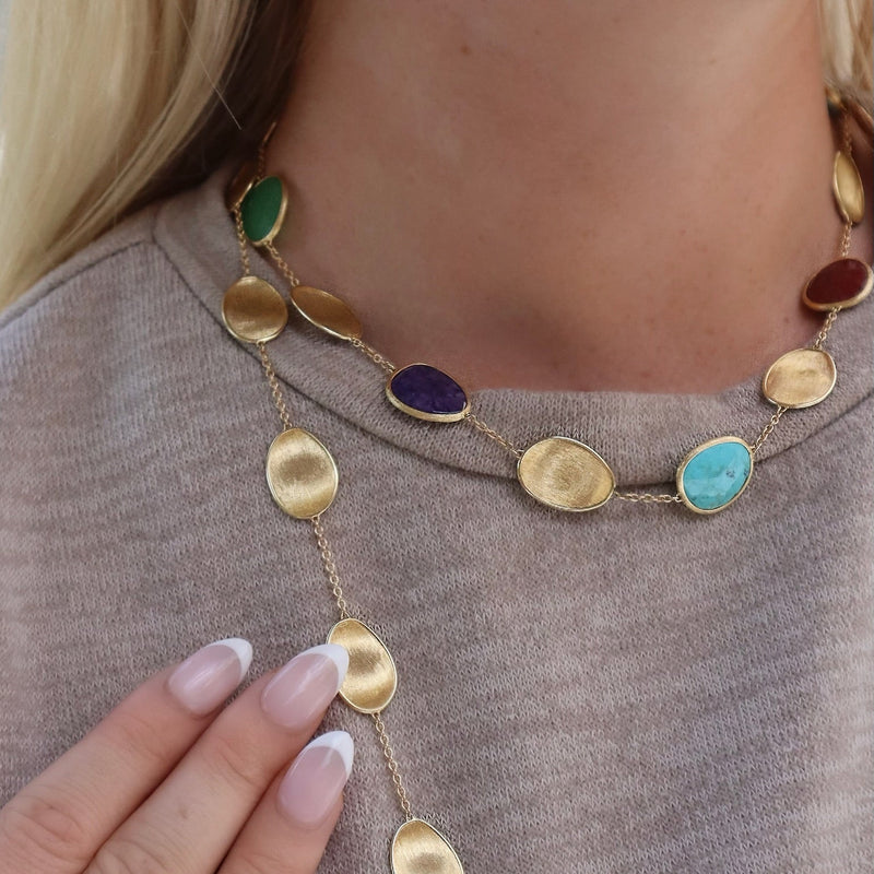 18kt Yellow Gold Mixed Gemstones Lunaria Collection Station Necklace Necklaces Marco Bicego
