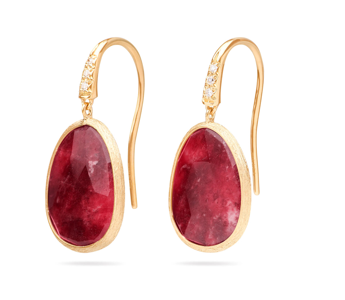 18kt Yellow Gold Thulite Diamond Lunaria Collection Drop Earrings Earrings Marco Bicego