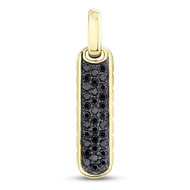 Title: 14K Yellow Gold Black Diamond Bar Dog Tag Pendant