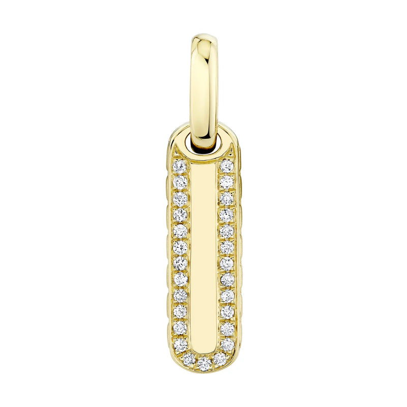 14K Yellow Gold Diamond Halo Bar Dog Tag Pendant